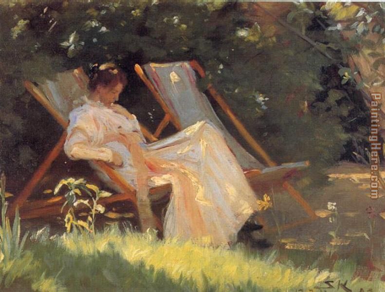 Marie en el jardin reading painting - Peder Severin Kroyer Marie en el jardin reading art painting
